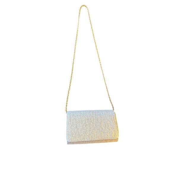 La Regale Gold Glitter Evening Clutch With Chain Strap & Satin Interior - Picture 1 of 6